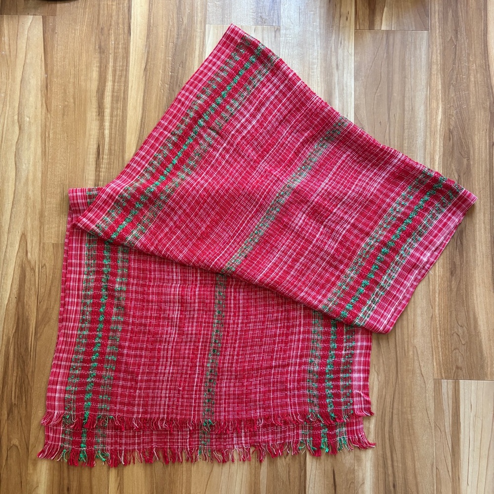Festive Red, White and Green Woven Scarf Shawl